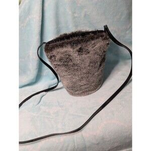 Apostrophe Mini Faux Fur Shoulder Bag Y2K 90s Grey Fuzzy Novelty Bucket Purse